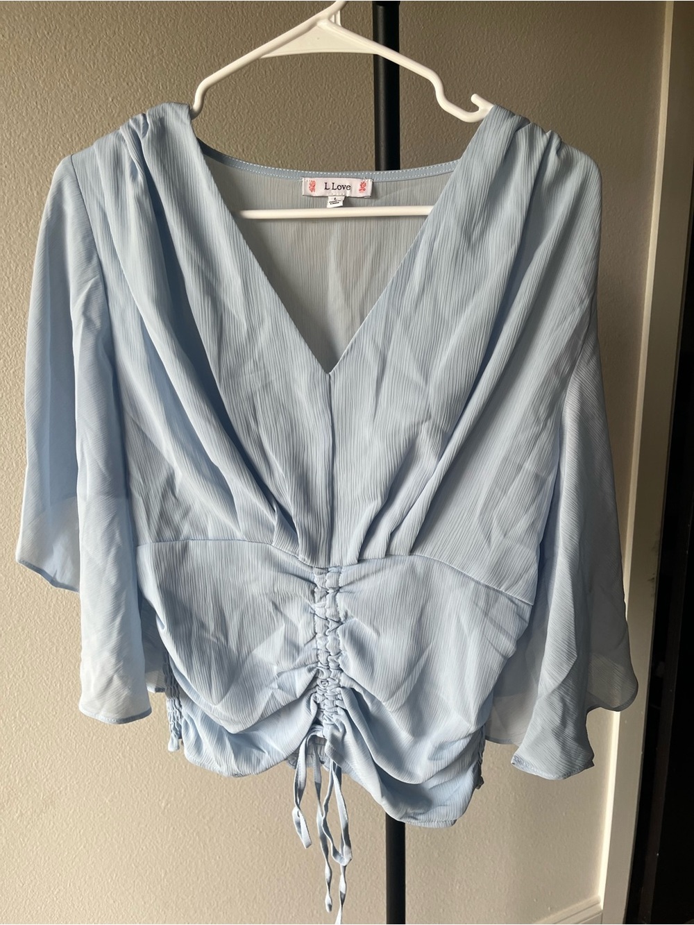 Love Pale Blue V-Neck Ruched Front Blouse